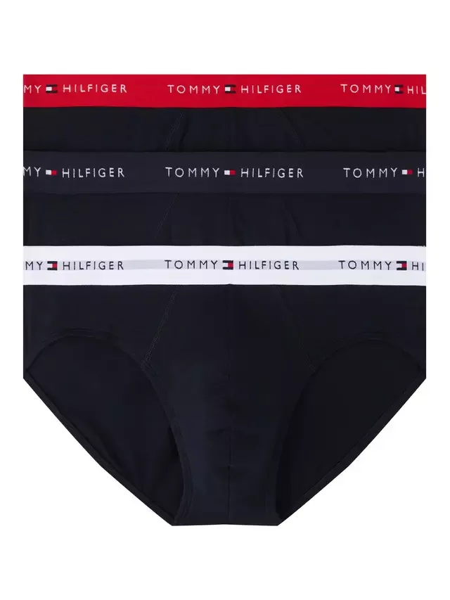 Трусы Tommy Hilfiger из эластичного хлопка с поясом, комплект из 3 штук, черные/разноцветные Tommy Hilfiger