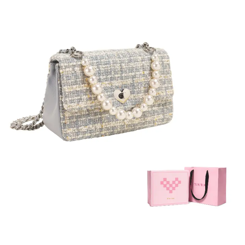 

TOUTOU Тканевая сумка через плечо среднего размера женская милое сердце белый и небесно голубой, Sky Blue