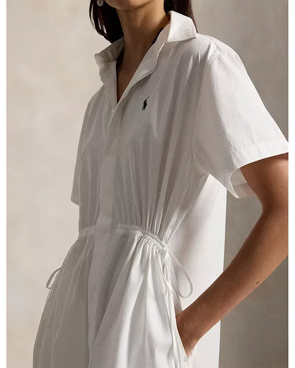 Хлопковое длинное платье-рубашка на шнуровке Ralph Lauren, White — фото 4