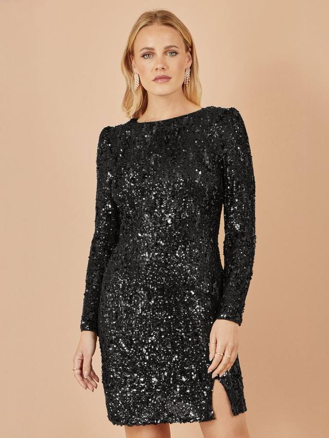 

Мини-платье с длинными рукавами и пайетками Yumi, Black