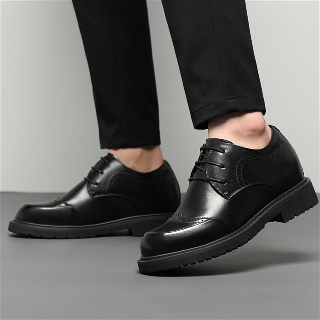 Мужские туфли VIBLiSS Oxford из кожи на шнуровке, формальные туфли с внутренней скрытой платформой для увеличения роста, деловые и свадебные туфли, черный — фото 4