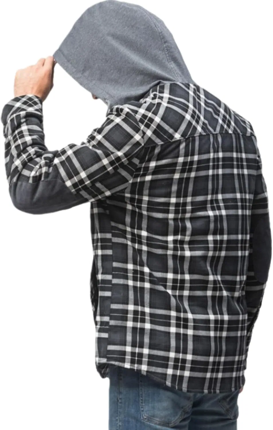 Мужская фланелевая толстовка с капюшоном, повседневная, на пуговицах, хлопковая стеганая куртка в клетку на подкладке, теплая толстовка с длинным рукавом для мужчин — фото 4