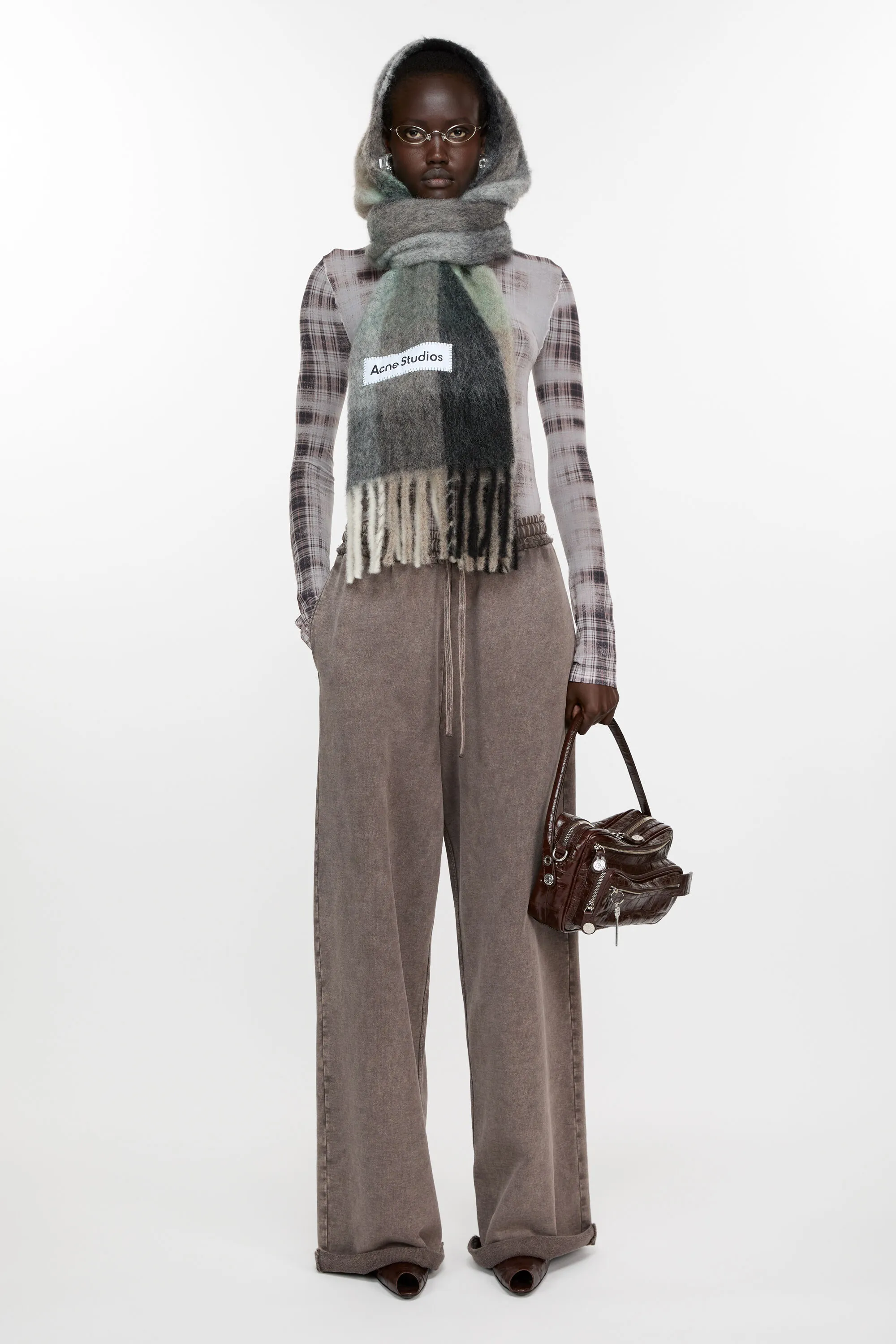 Шарф в клетку из мохера Acne Studios, Green/grey/black — фото 2