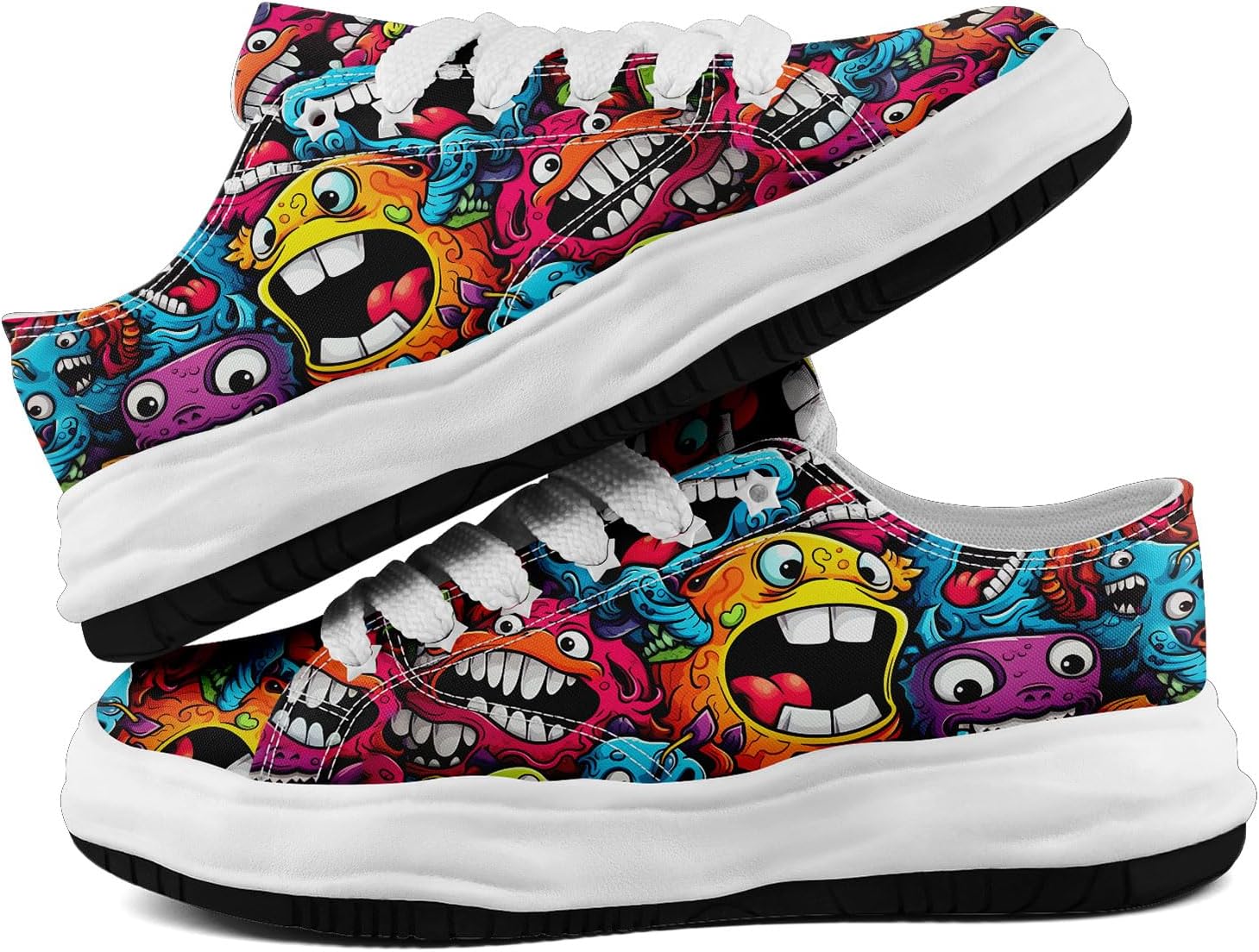 Мужские кроссовки coolcustomize из холщовой ткани с граффити, цветные повседневные низкие кеды на шнуровке для женщин с абстрактным уличным арт-дизайном, Pink-blue-w — фото 4