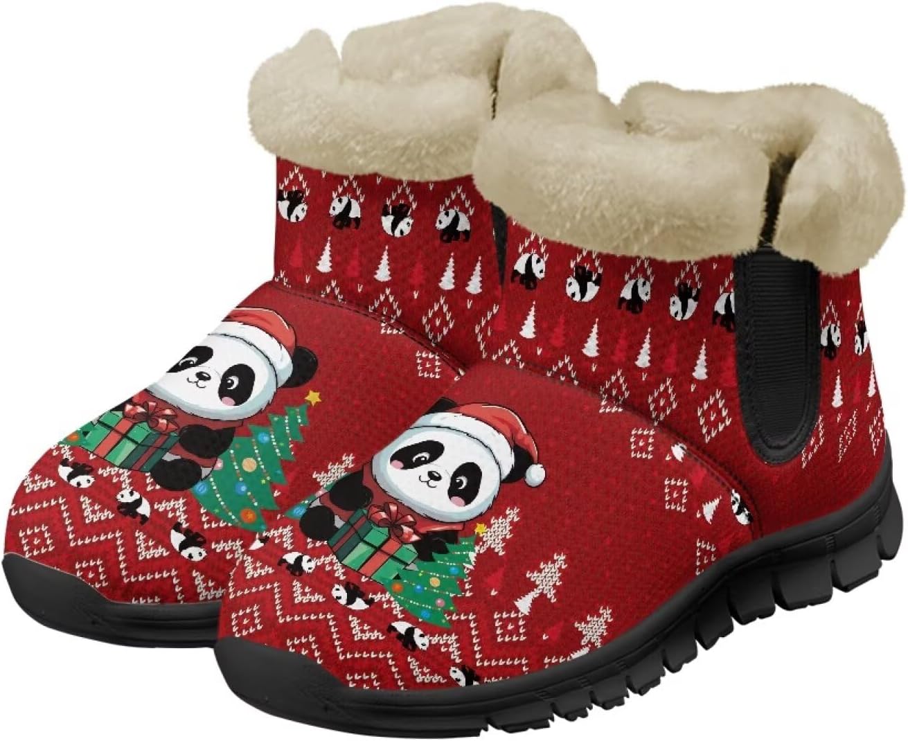 

Зимние теплые ботинки для взрослых, ботильоны до щиколотки, легкое надевание и снятие, противоскользящие, легкие обувь для женщин и мужчин Noprintge, Christmas Panda