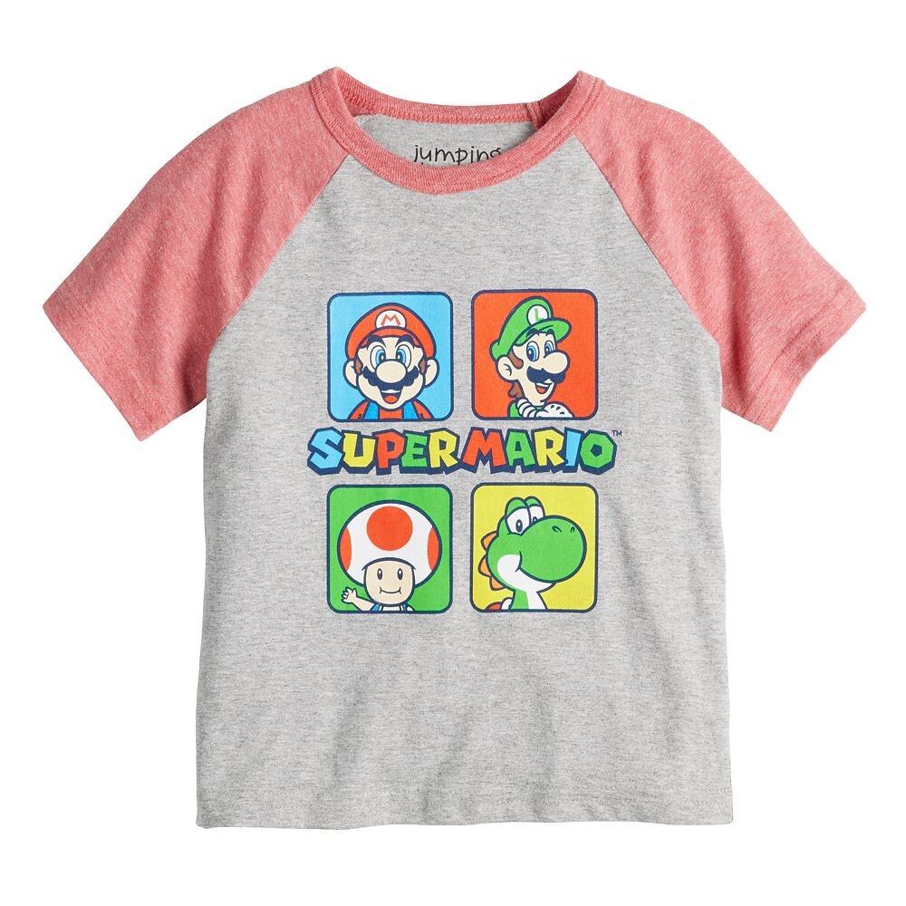 

Футболка Jumping Beans с рисунком реглан Nintendo Super Mario для мальчиков и малышей, серый