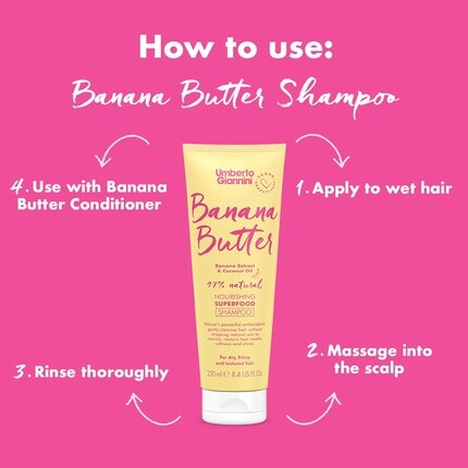 Umberto Giannini Banana Butter Питательный шампунь-суперпродукт Веганская увлажняющая формула без жестокости 250 мл — фото 2