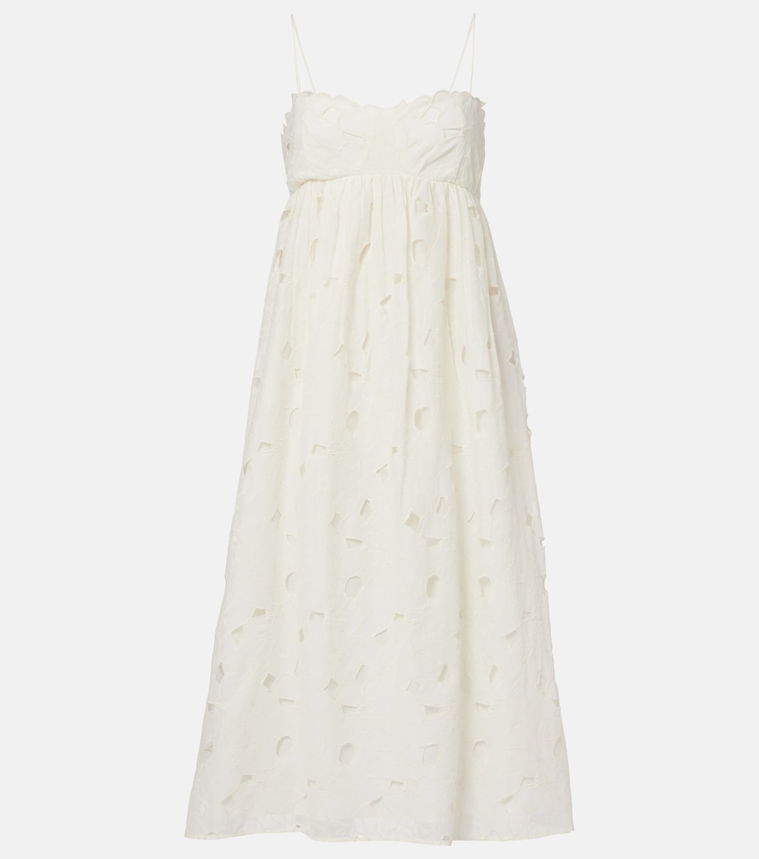 

Мариновое цветочное хлопковое платье миди из органди Ulla Johnson, Chalk