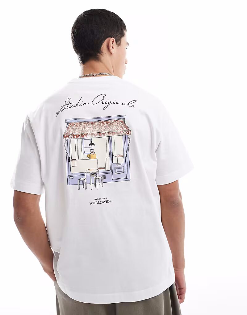 

Футболка Jack & Jone свободного кроя с принтом на спине в стиле «кофе» белого цвета Jack & Jones