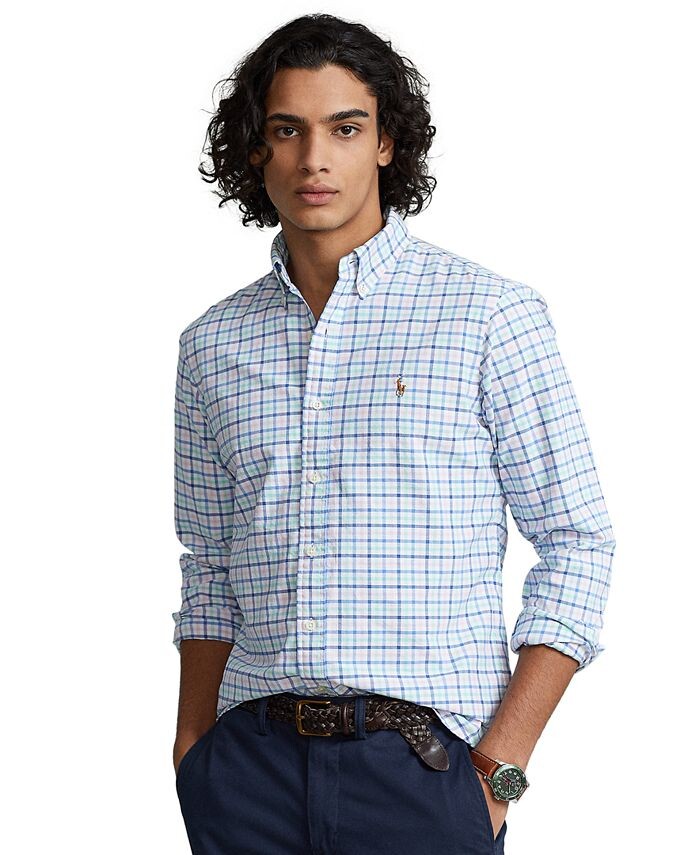 

Мужская оксфордская рубашка классического кроя в мелкую клетку Polo Ralph Lauren, цвет Blue/Green/New Rose Multi