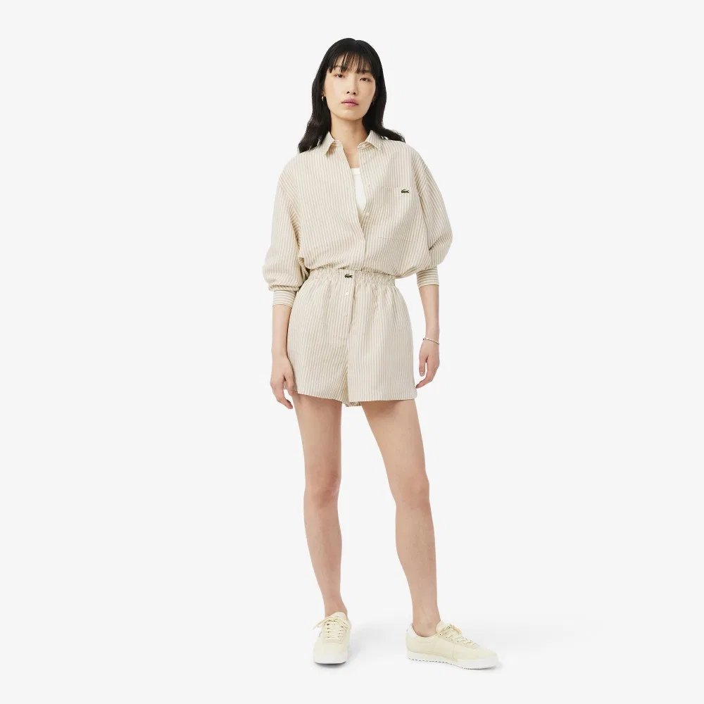 Шорты Lacoste льняные в полоску, розовые