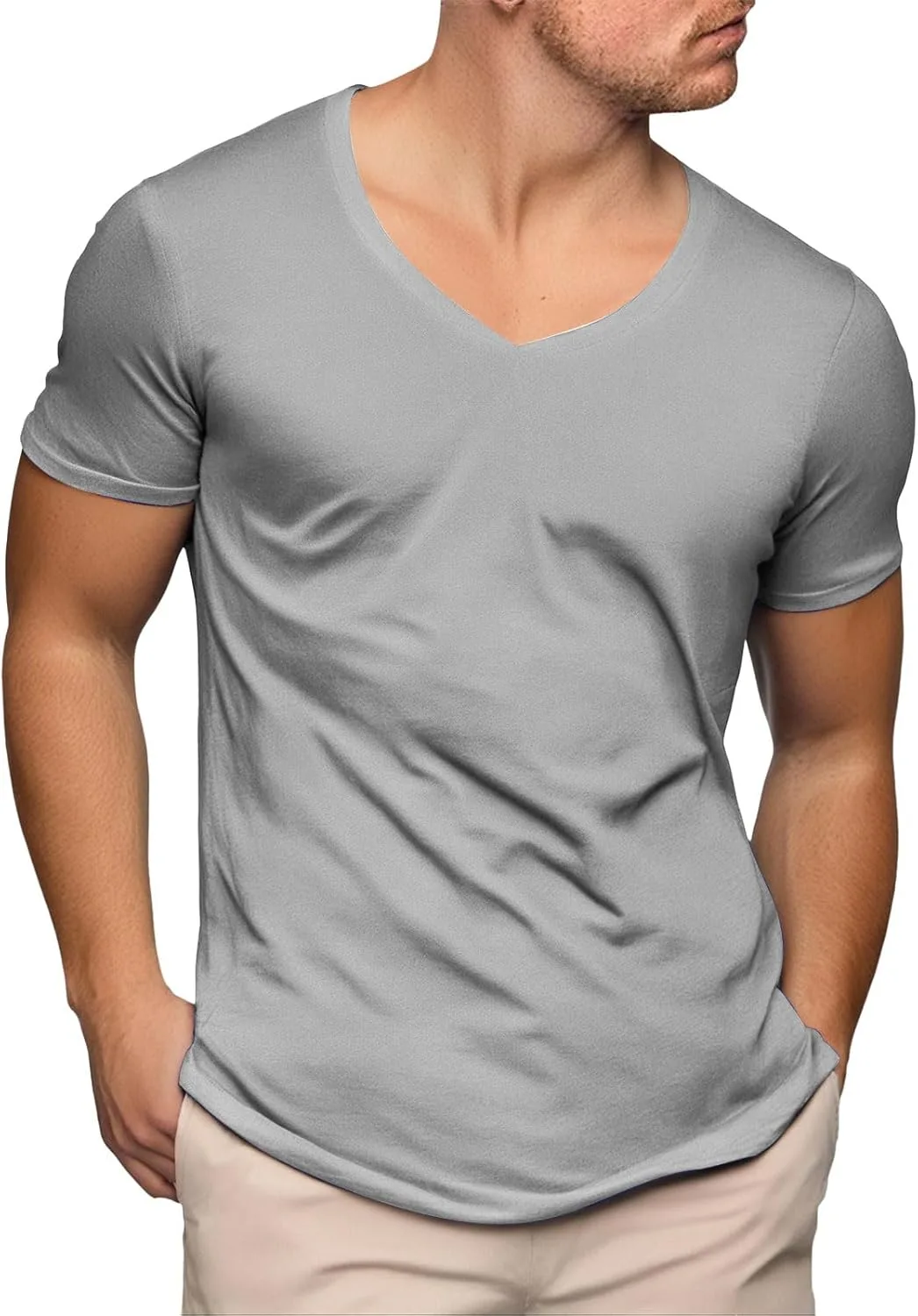 

Мужская футболка с V-образным вырезом, Casual, Lightweight, Solid Color XDFVC