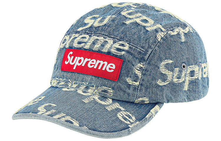

Supreme Потёртая кепка с логотипом из денима, Denim Blue