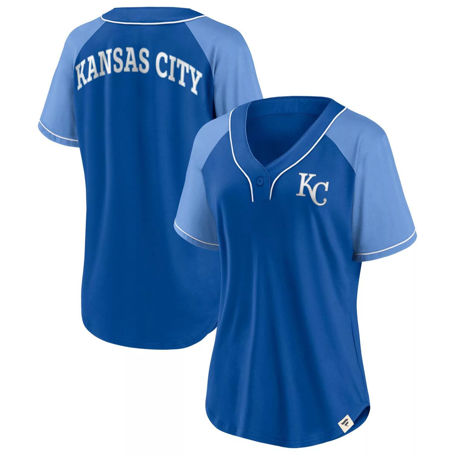 

Женская футболка Fanatics Royal Kansas City Royals Bunt реглан с v-образным вырезом Fanatics