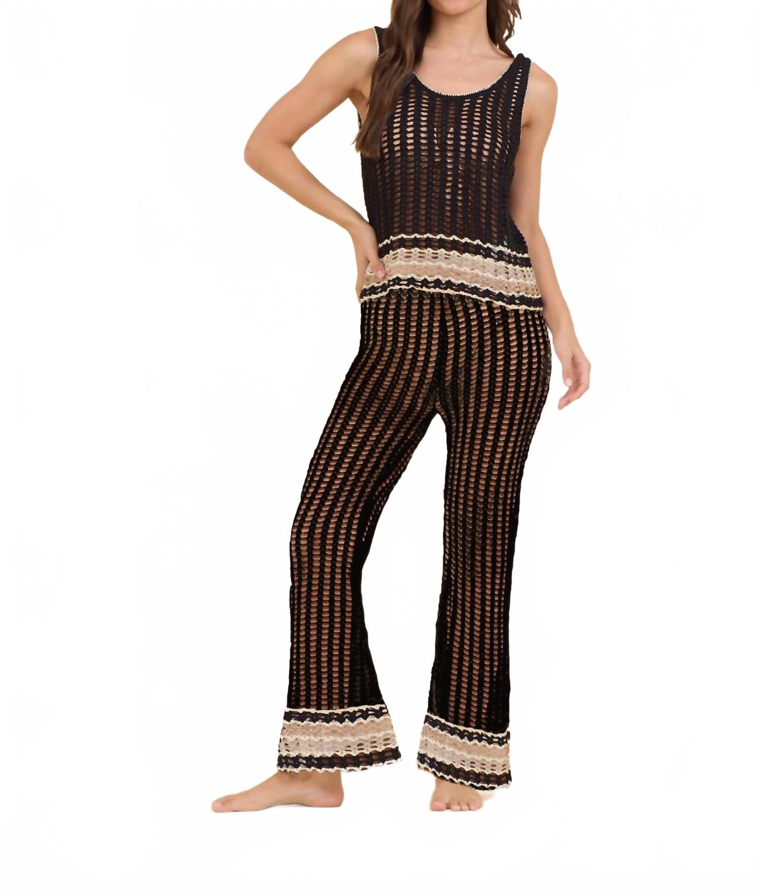 

Уютный топ-майка крючком Chilling At The Cape в цвете черный/крем/карамель Vintage Havana