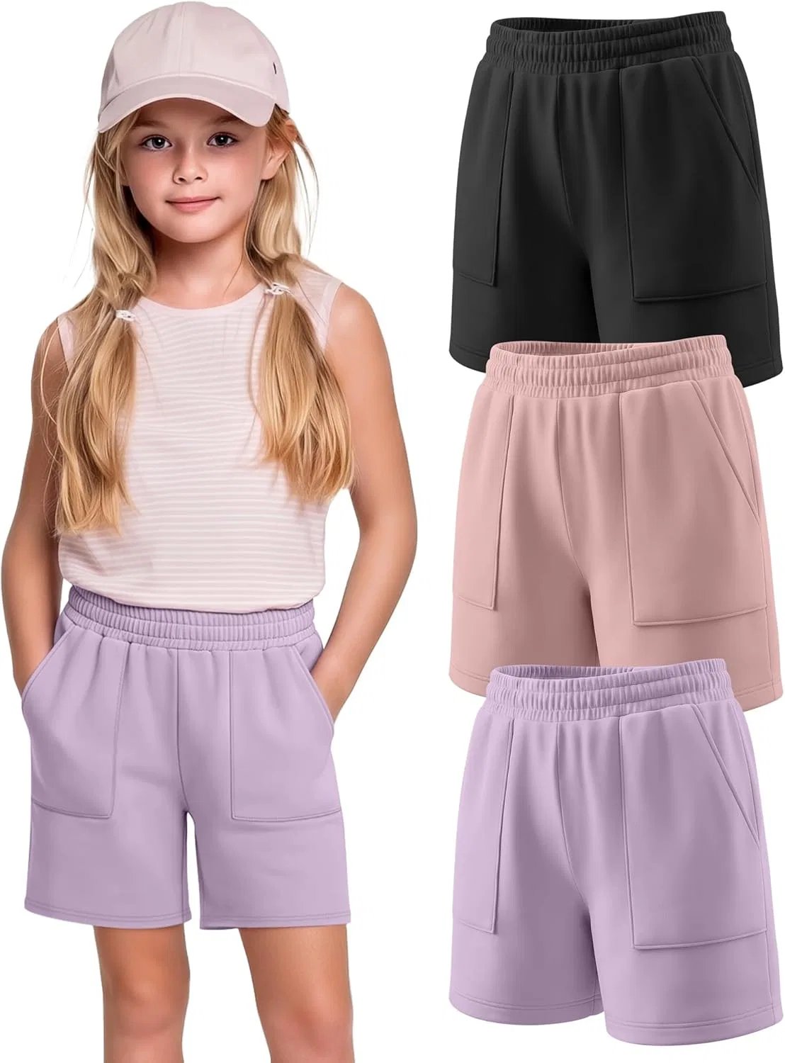 Спортивные шорты детские Langyiwee, 3 шт., Light Purple, Pink, Black