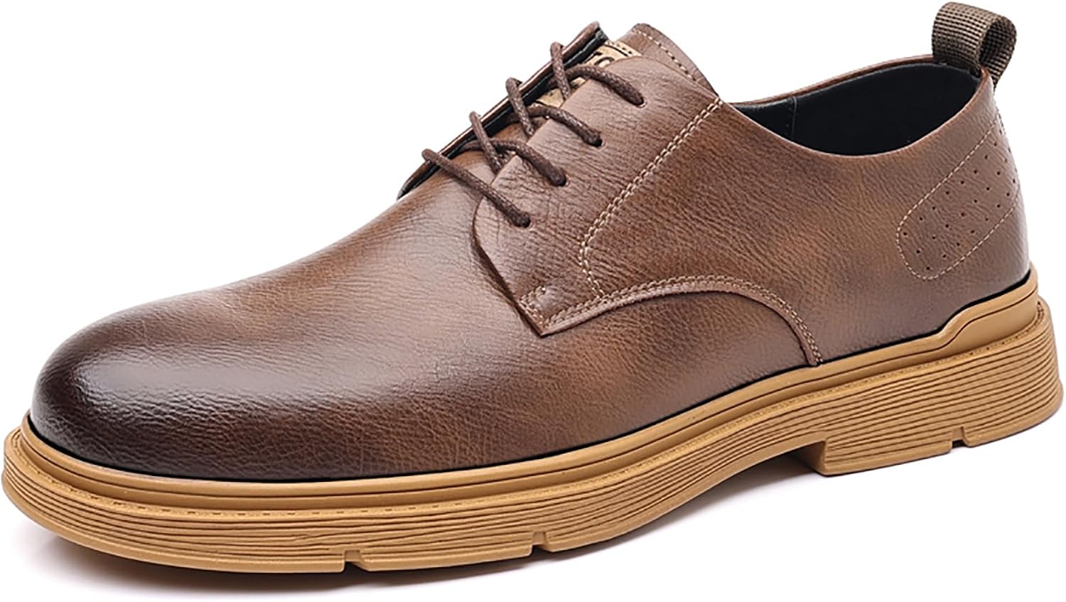 

Мужские кожаные оксфорды на платформе, повседневные, с шнуровкой, удобные, с круглым носком и низким каблуком, деловые туфли для работы, офиса, свадьбы Loveheynew, коричневый
