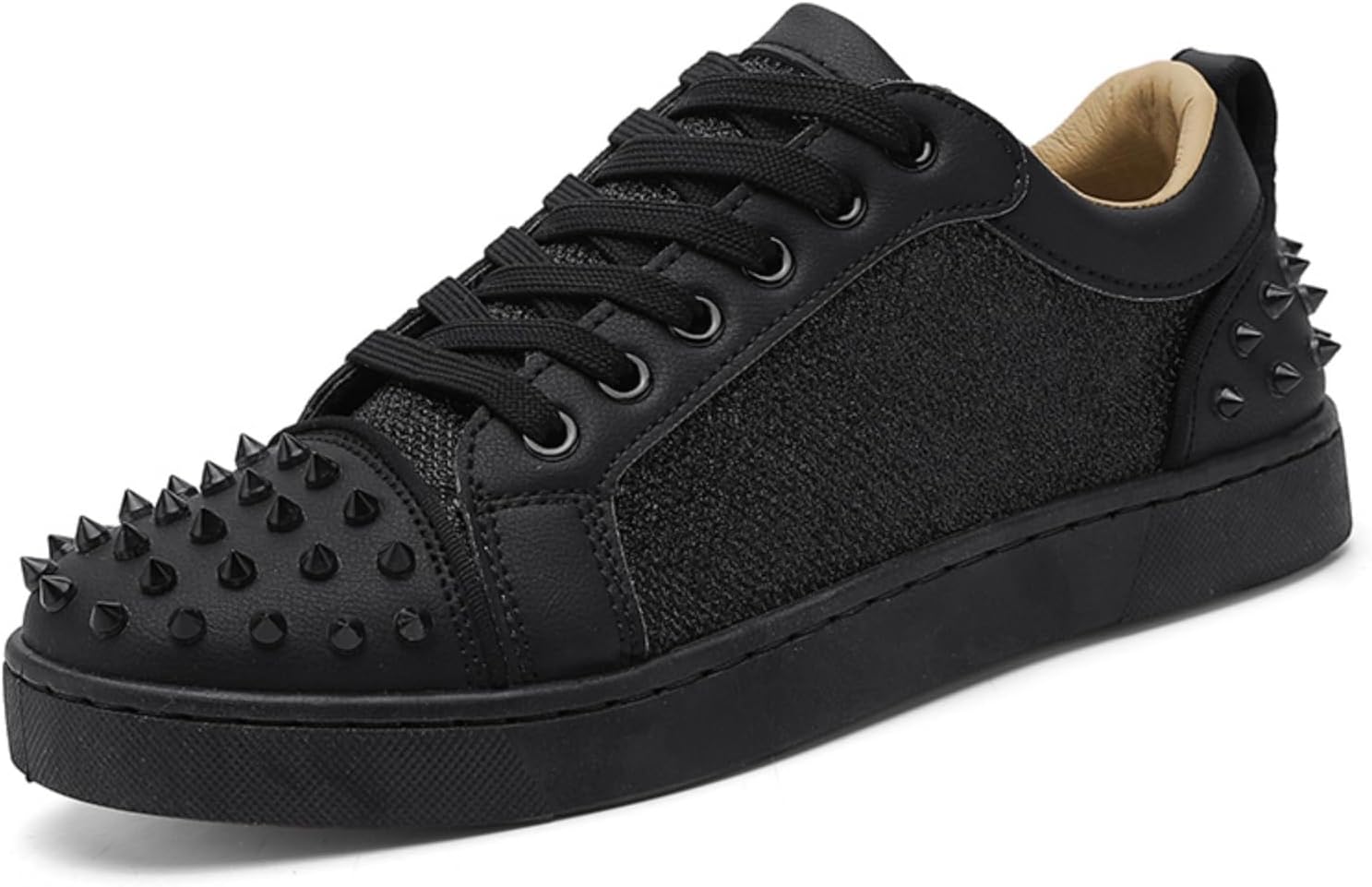 

Мужские панк-кеды с шнуровкой, заклепками и текстильным верхом - дышащие низкие повседневные обувь для уличного стиля, ночной жизни и повседневной носки Lshwcift, черный