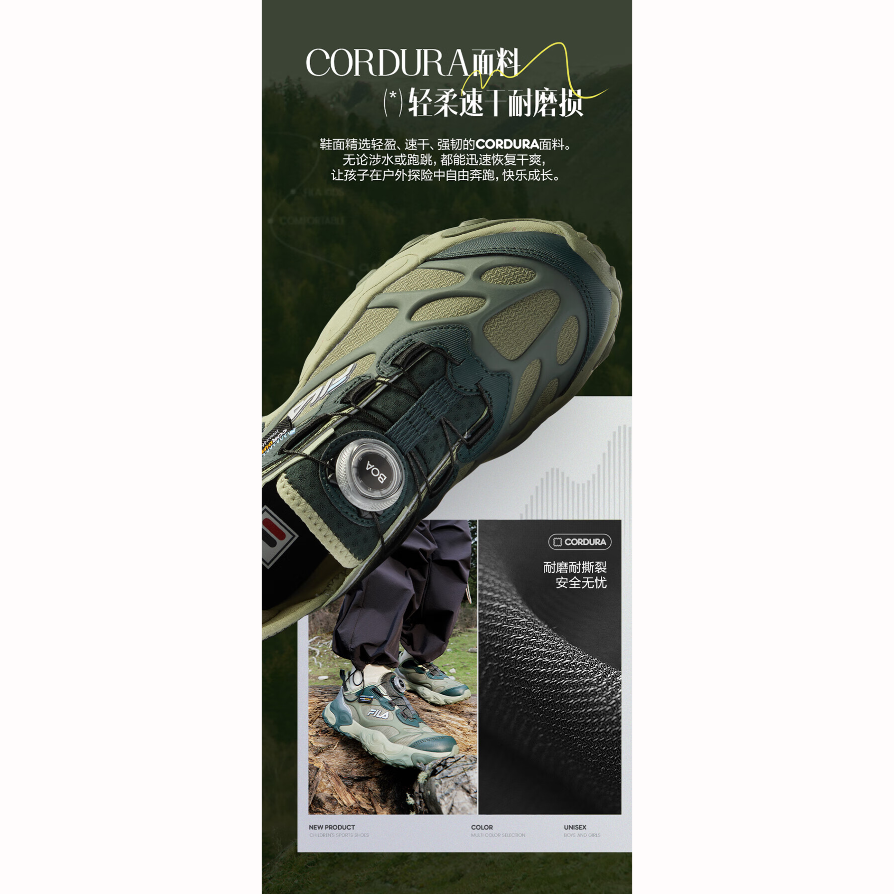 Детские кроссовки Dragon Carp с низким верхом, устойчивые к скольжению, истиранию и отскоку, серо-зеленые FILA KIDS, зеленый — фото 2
