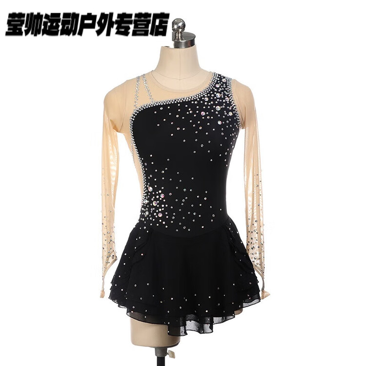 

HEAD Фигурный костюм для катания, платье для выступлений, индивидуальный наряд для катания на коньках, детская юбка для соревнований, разноцветные стразы, черный, 3XS XXXS