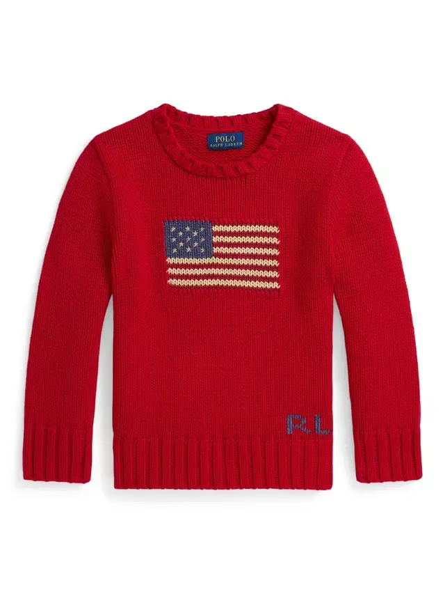 Детский хлопковый свитер с изображением культового флага Ralph Lauren