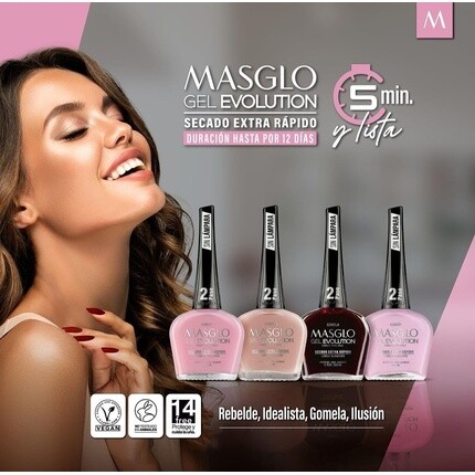 Лак для ногтей MASGLO GEL EVOLUTION с гелевым эффектом. Не требуется УФ-лампа/светодиодная лампа. Срок действия до 12 дней. 0,5 жидких унций — фото 3