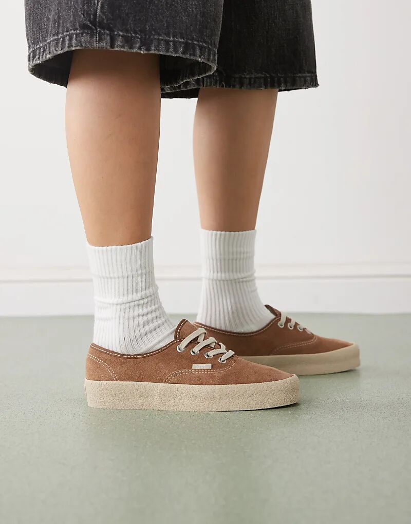 Замшевые кроссовки Vans Authentic средне-коричневого цвета с креповой подошвой — фото 4