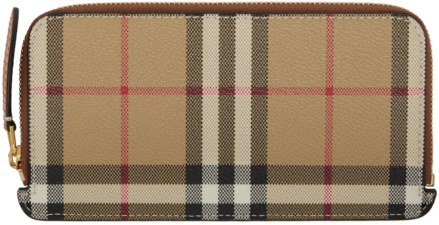 

Бежевая визитница на молнии в клетку Burberry