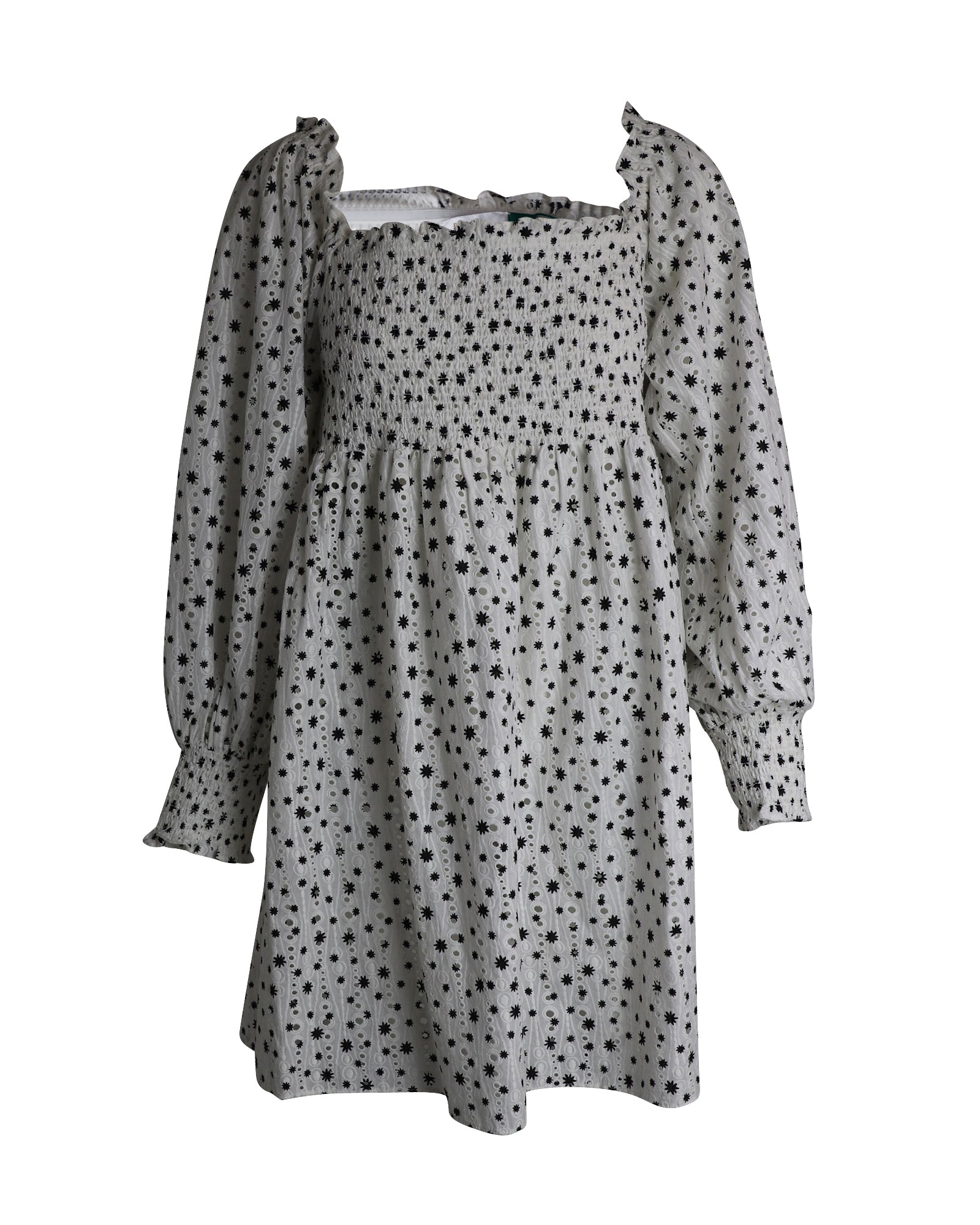 

Мини-платье Rixo Bethany с перфорированными рукавами-фонариками из белого хлопка