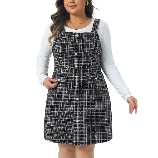 

Платье-комбинезон Plus size с подтяжками и завышенной талией из твида Agnes Orinda, Black White
