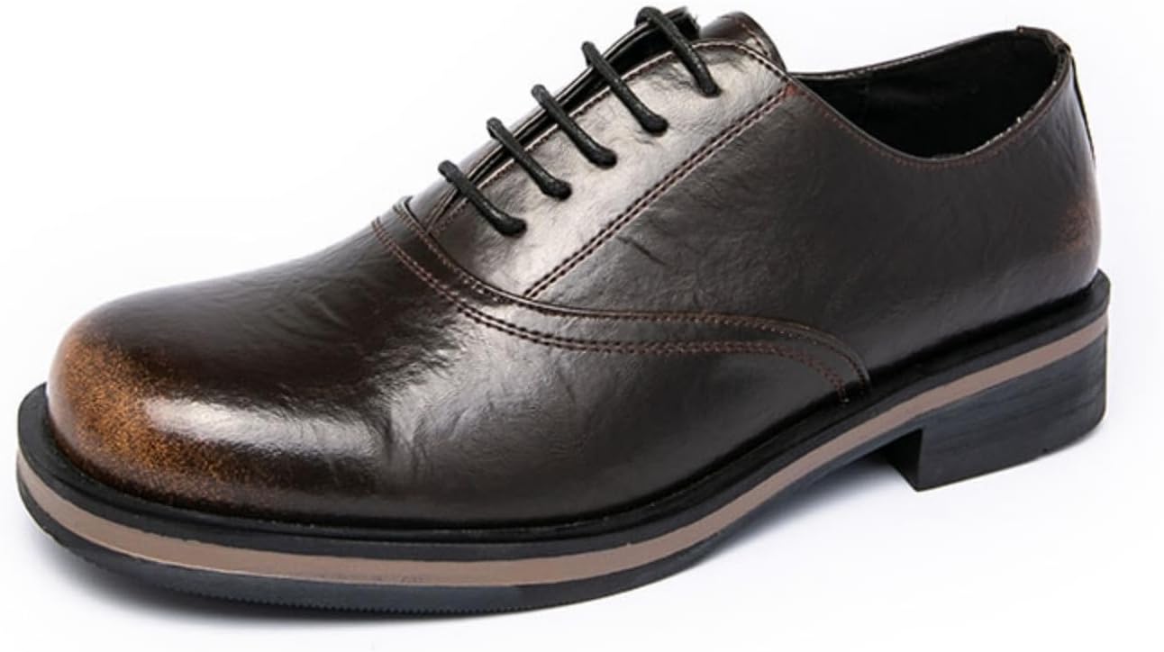 

Мужские ретро кожаные туфли-оксфорды с квадратным носком, шнуровкой, низким каблуком, массивной подошвой, противоскользящие, повседневные туфли для делового стиля, выпускного или вечеринки Qwuieoin, коричневый