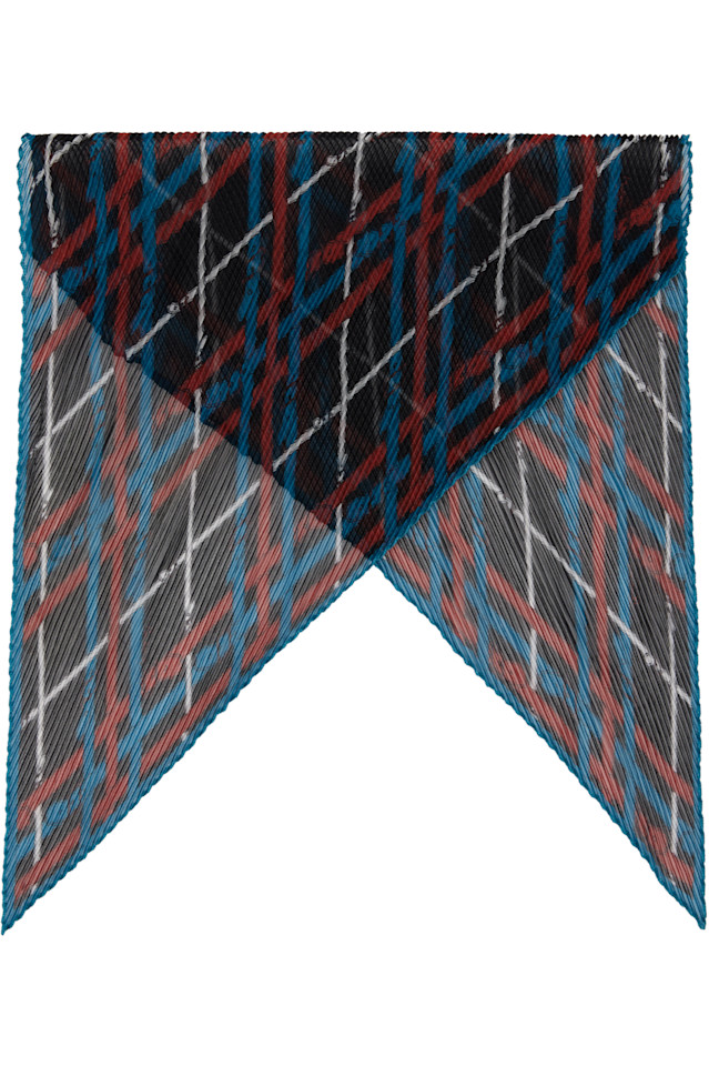 

Burberry Шелковый шифоновый шарф в клетку, черно-синий с поясом