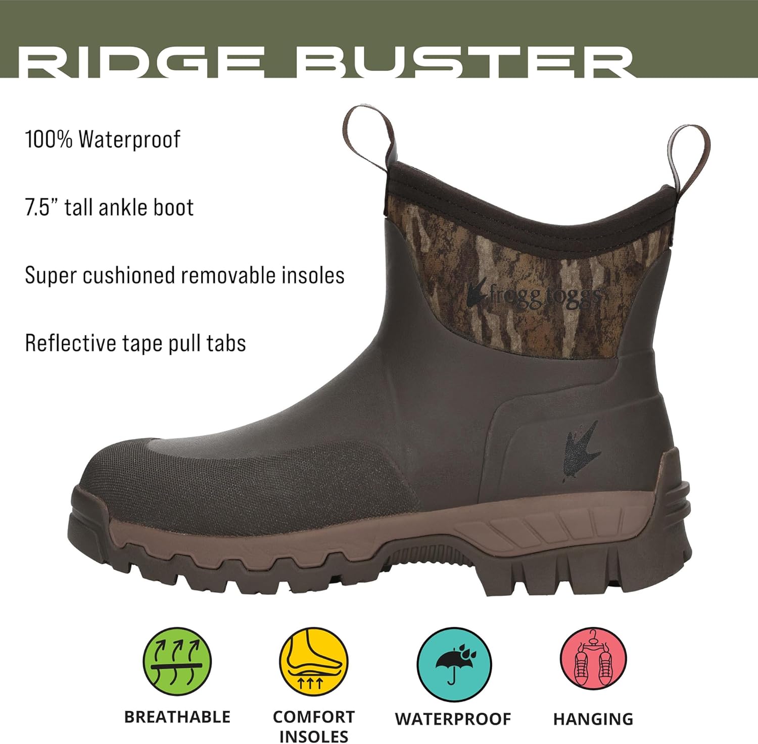 Водонепроницаемые ботинки на щиколотку FROGG TOGGS Ridge Buster для мужчин, 9 Mossy Oak Bottomland — фото 2