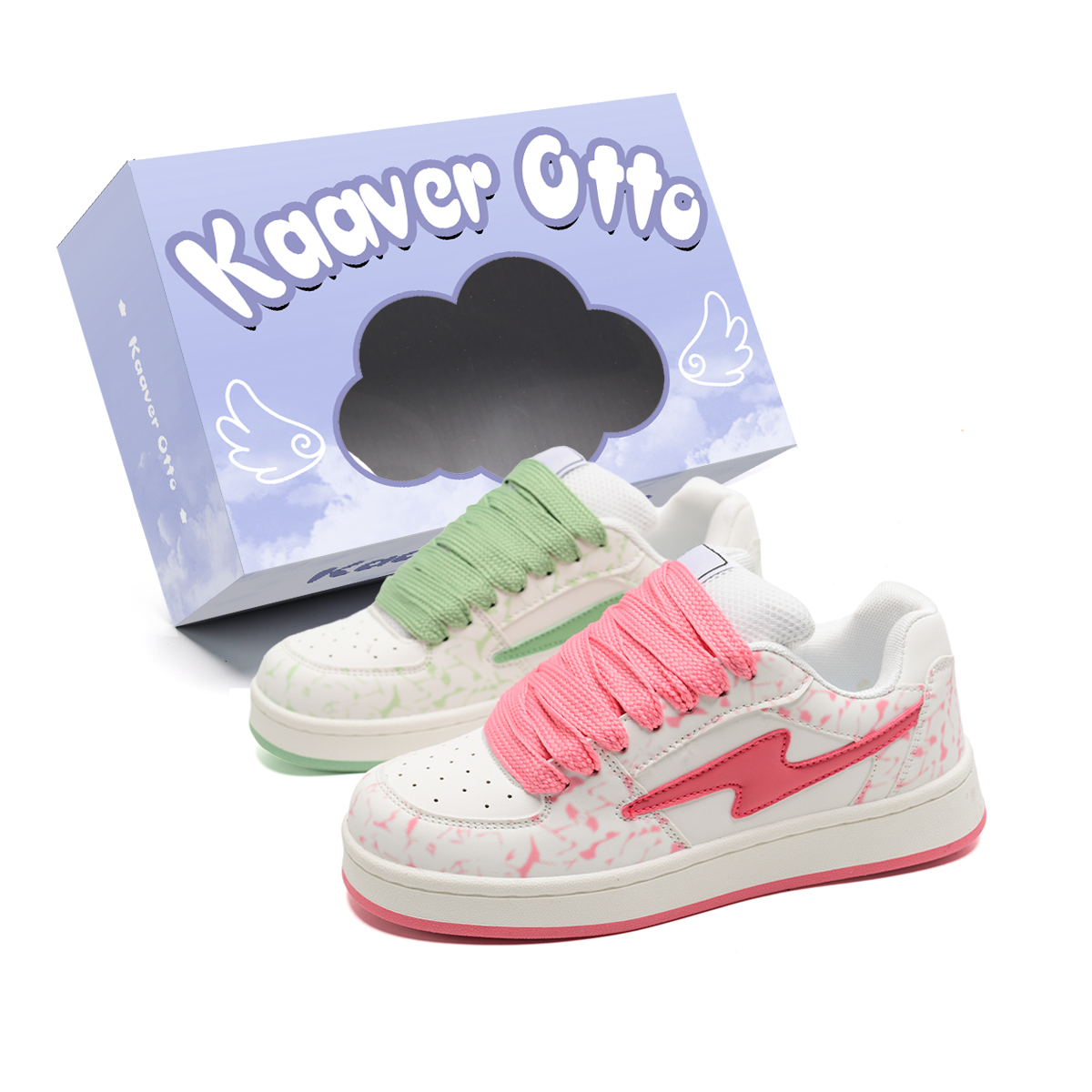 

KAAVER OTTO Амортизирующие износостойкие дышащие скейтбордские кроссовки унисекс розовый зеленый непарные, цвет Pink Green Mismatched