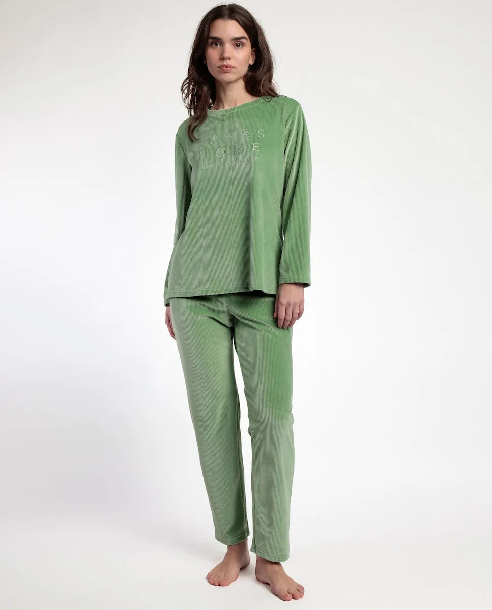 

Женская пижама с длинными штанинами из мягкого бархатного материала зеленого цвета Admas