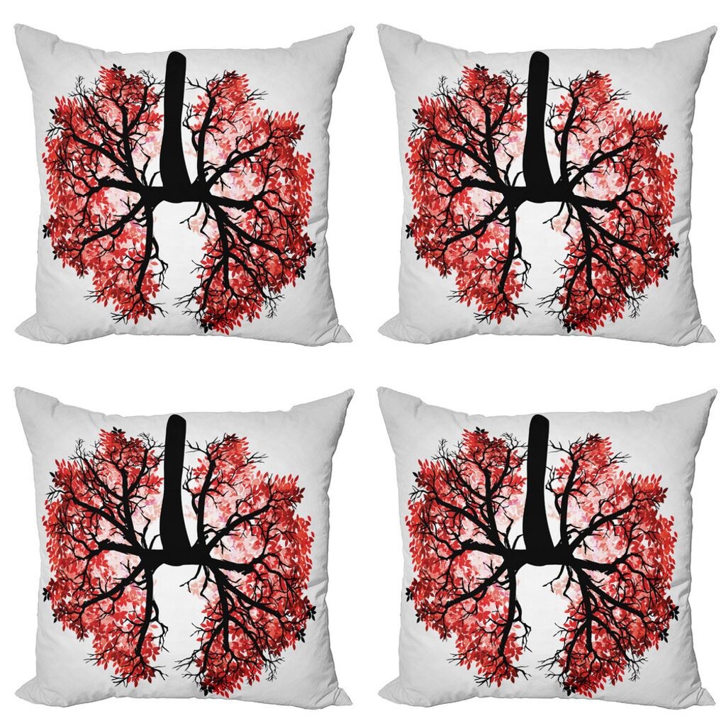 

ABAKUHAUS Modern Набор чехлов для подушек (4 предмета), Human Lung Floral Healthy, Современная двусторонняя цифровая печать, 40 см x 40 см, красно-коричневый