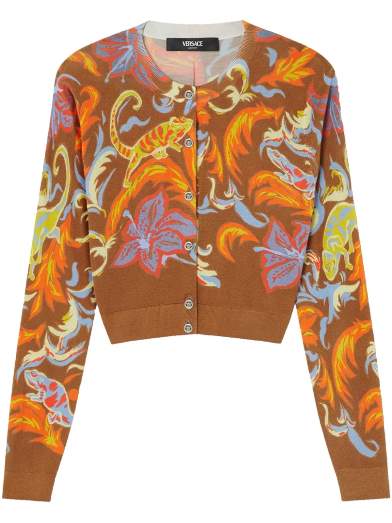 

Укороченный шелковый кардиган Versace, коричневый
