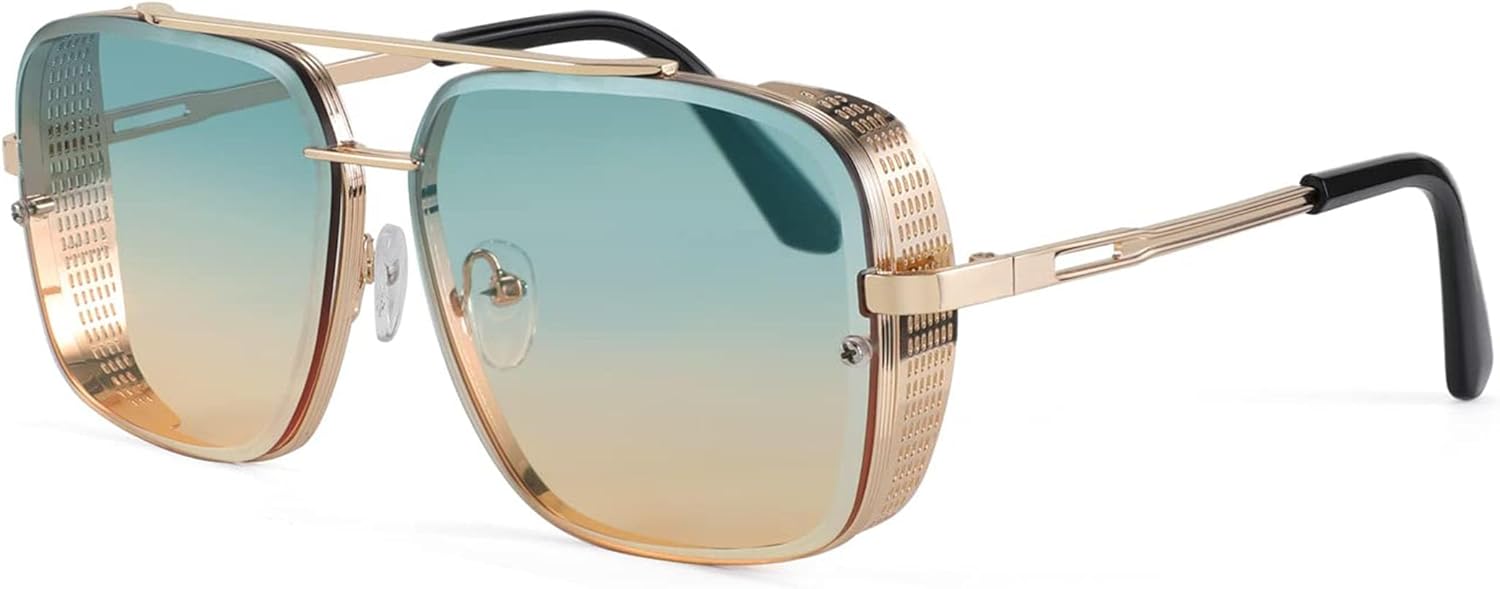 

Солнцезащитные очки FEISEDY для мужчин и женщин, винтажные, пилотные, квадратные, модные, металлические, в стиле стимпанк, для рыбалки и вождения, B2894, Gradient Green Pink