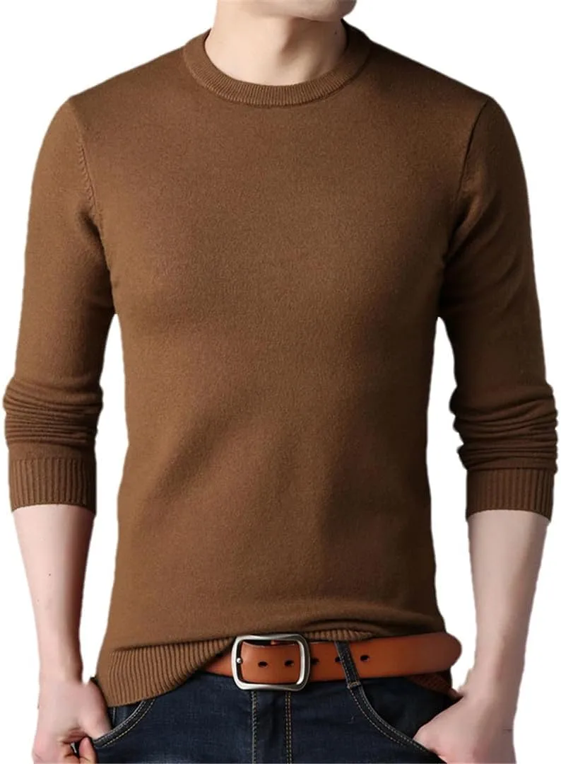 

Свитер мужской вязаный с длинным рукавом и круглым вырезом, серый, Slim