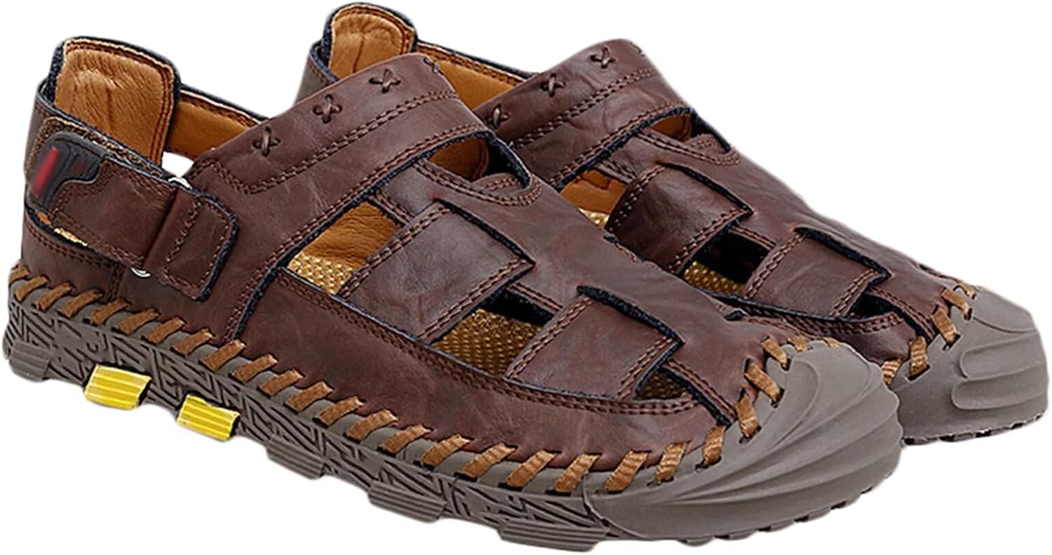 

Мужские кожаные сандалии с закрытым носком для прогулок на природе, вождения, водонепроницаемые спортивные сандалии, сандалии рыбака, пляжные водные сандалии Hnvavq, H