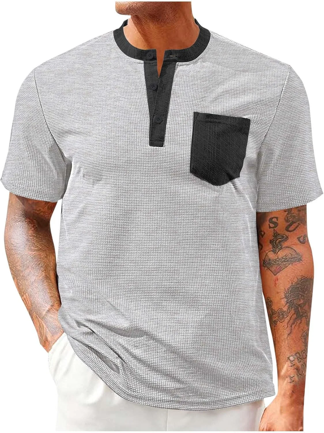 

Мужская футболка Henley с цветными блоками, короткий рукав, Casual Cambkatl