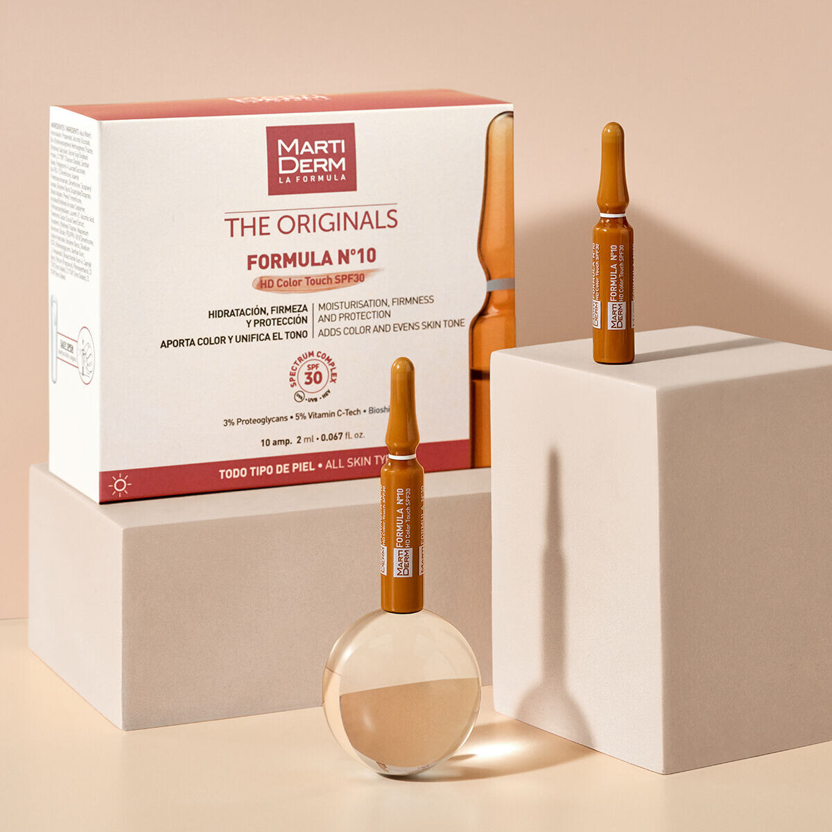 Сыворотка MartiDerm — Увлажняющая и укрепляющая для лица в ампулах The Originals Formula N10 Hd Color Touch, 2 мл — фото 3