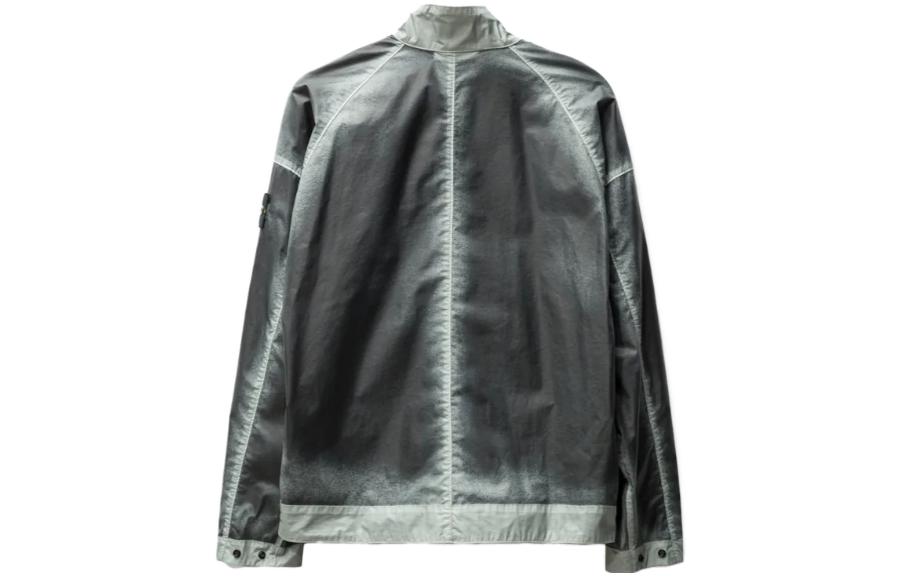 STONE ISLAND Кожаная куртка байкера Compass Badge, Sky Color — фото 4