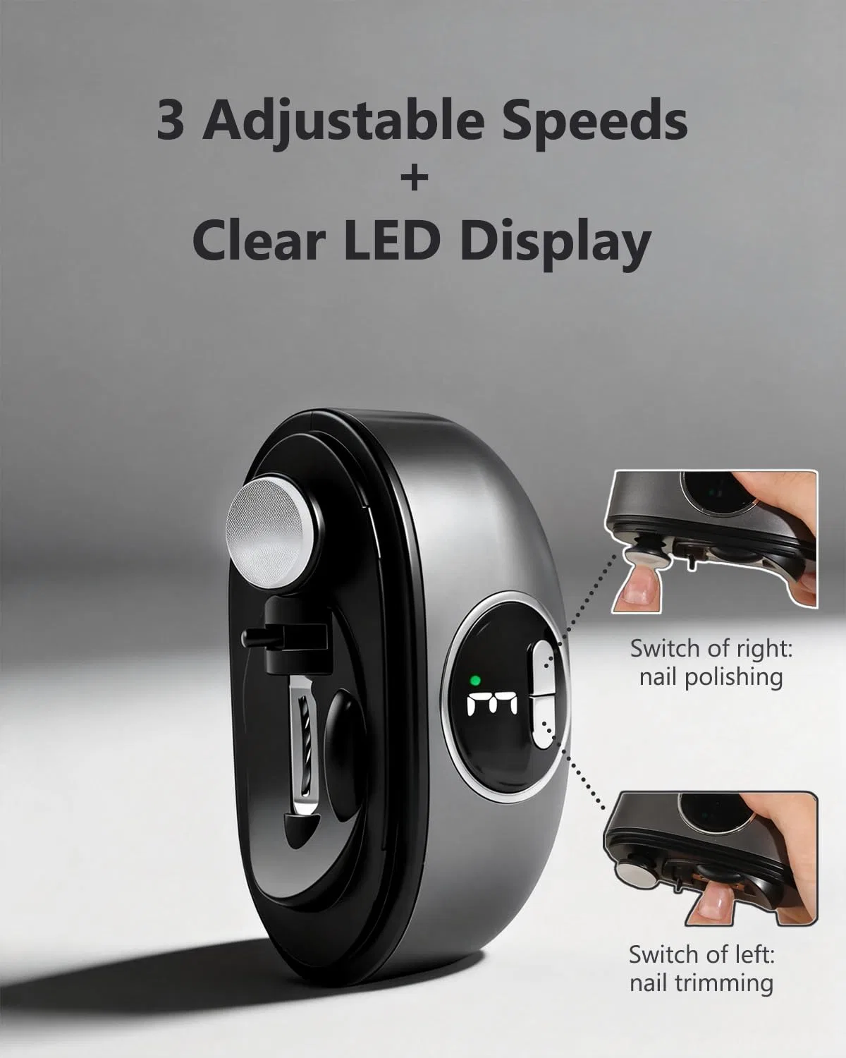 Электрический прибор для стрижки ногтей Aokitec 2-в-1 с двойным лезвием и LED-подсветкой Aokitec, Graues Design — фото 4
