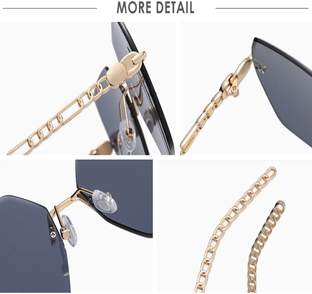 

Женские солнцезащитные очки без оправы, оправа с цепочкой, роскошные, без оправы, модные, большие, винтажные, с защитой от УФ-излучения UV400 LVTFCO, Black