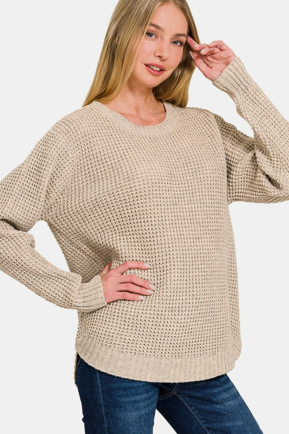 

Длинный рукав вафельного свитера с асимметричным кроем FASHNZFAB, цвет h beige