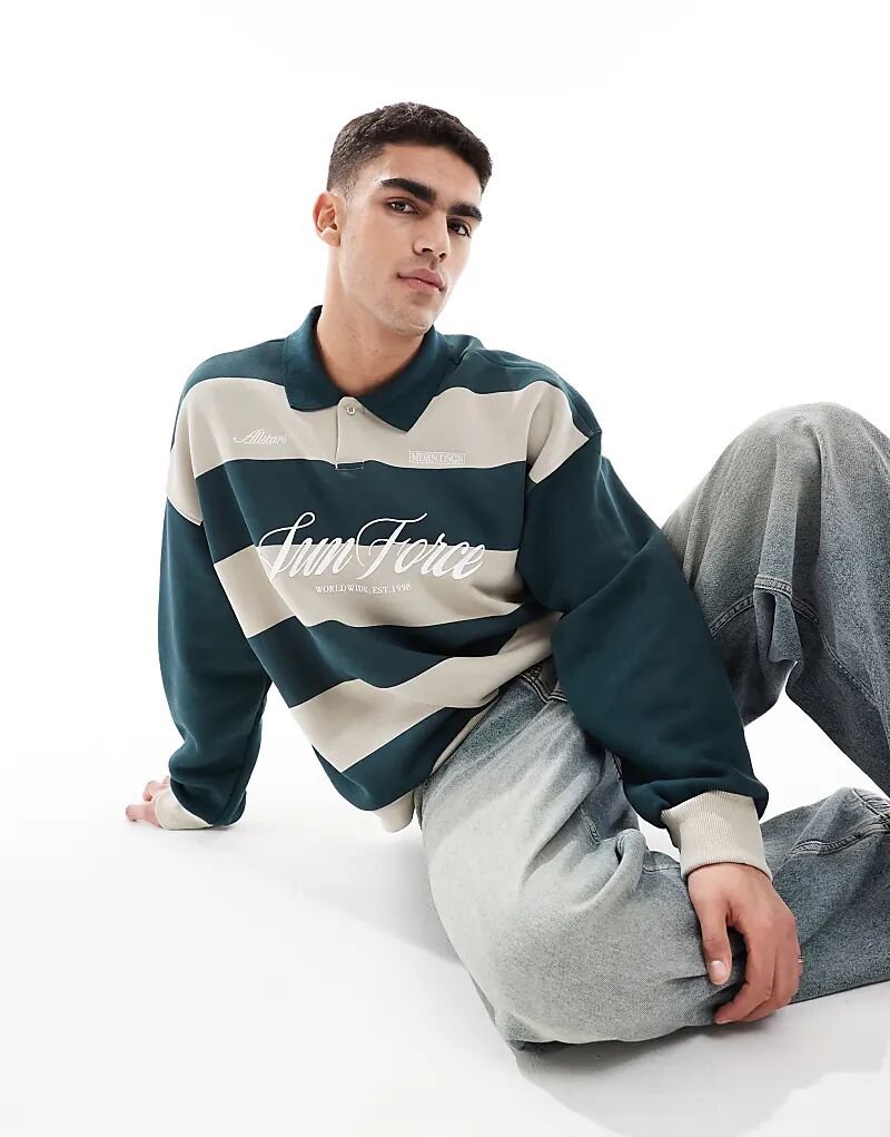 

Полосатая регбийная толстовка зеленого цвета Bershka