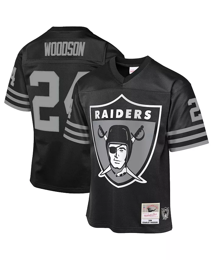 

Черная ретро-футболка Las Vegas Raiders 1998 для подростков Charles Woodson Mitchell & Ness