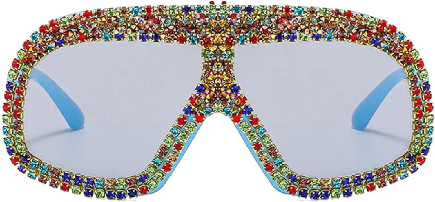 

Модные солнцезащитные очки большого размера в форме щита, цельные, с бриллиантами, для женщин, блестящие, со стразами, солнцезащитные очки с кристаллами mincl, Blue