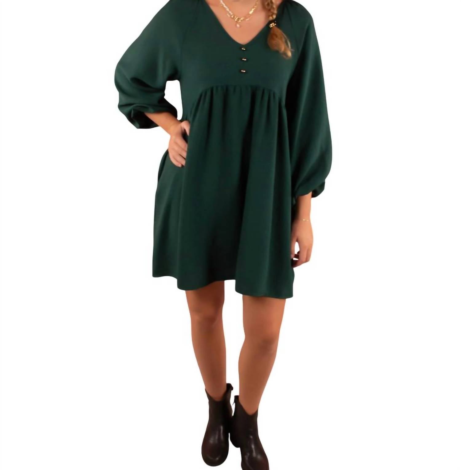 

Платье Bonnie Bubble Sleeve Peplum в цвете Hunter Green Haptics